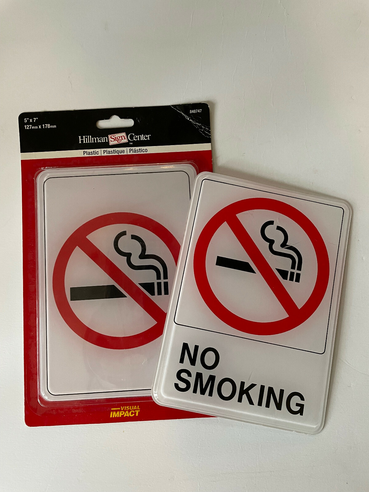 2-Hillman 848747 No Smoking Sign with Symbol (5″ X 7″), Plastic-One New