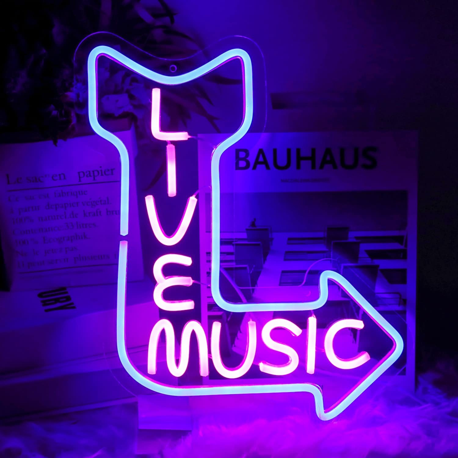 Live Music Neon Signs for Wall Decor LED Word Light Sign Pink Blue Neon Light…