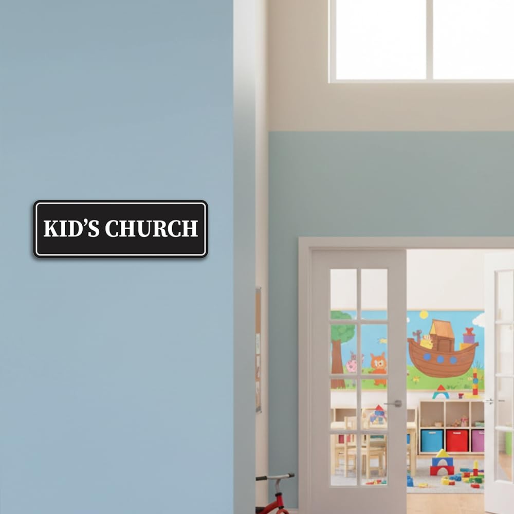 Standard Kids Church Sign Blue Large Door Wall Plaque Hospitality Decor
