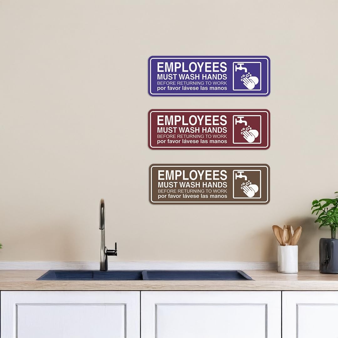 Small Standard Employees Must Wash Hands Door Wall Sign Brushed Gold