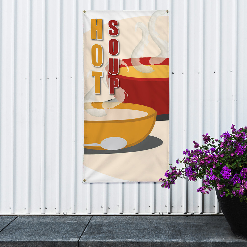 Vertical Vinyl Banner Multiple Sizes Hot Soup Food and Drink Restaurant and Food