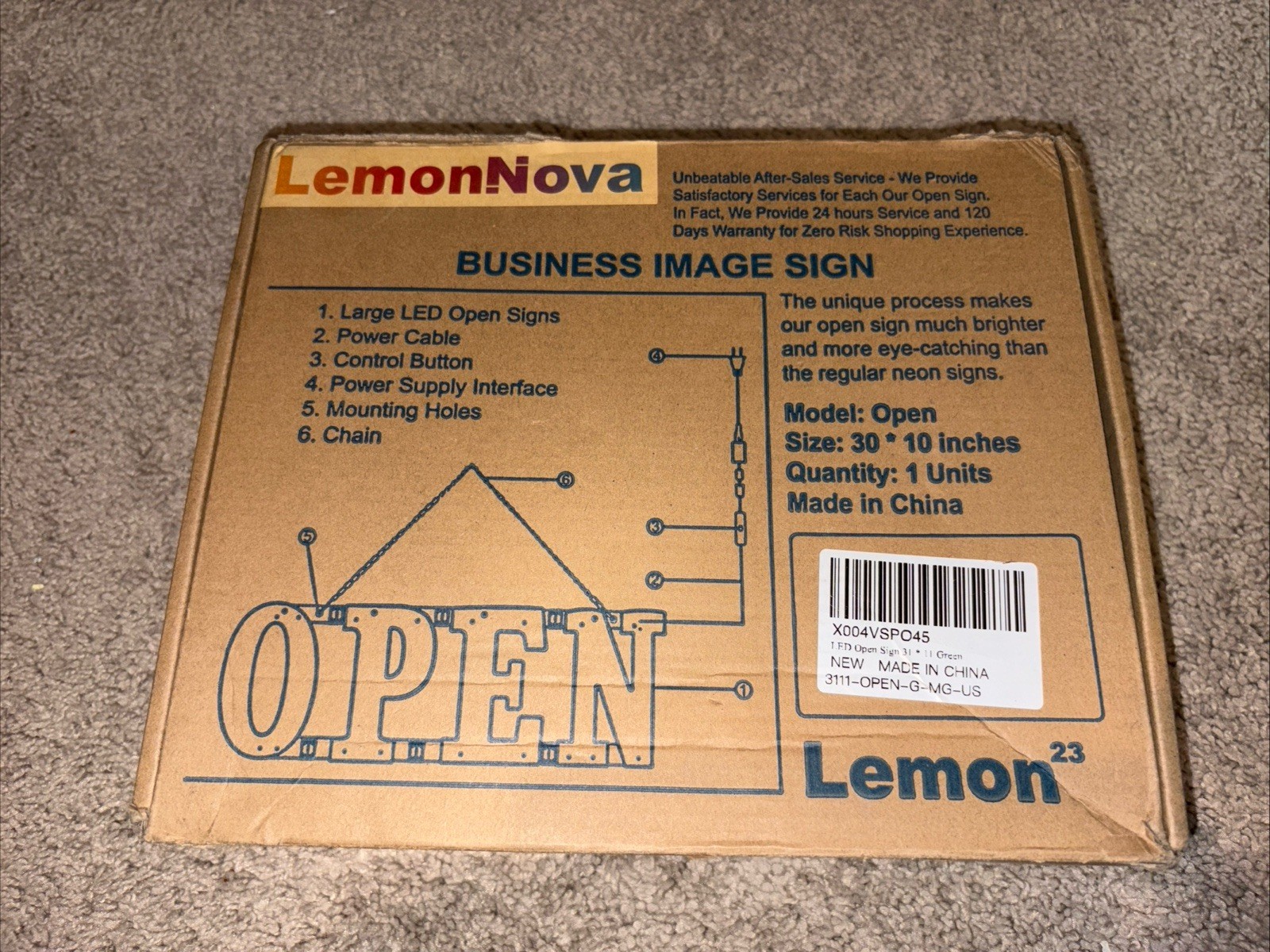 LemonNova Business Image Open in Green letters. SEE PICS: O doen’t fully light