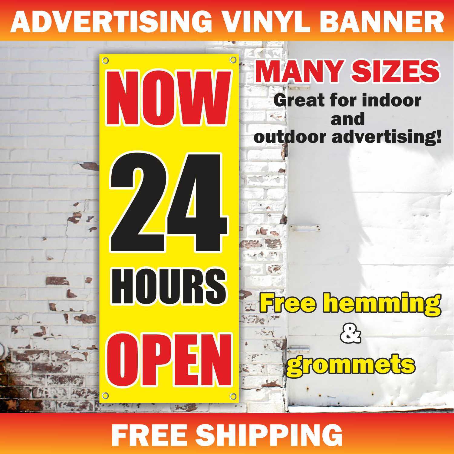 NOW OPEN 24 HOURS Advertising Banner Vinyl Mesh Sign New Business Store Welcome