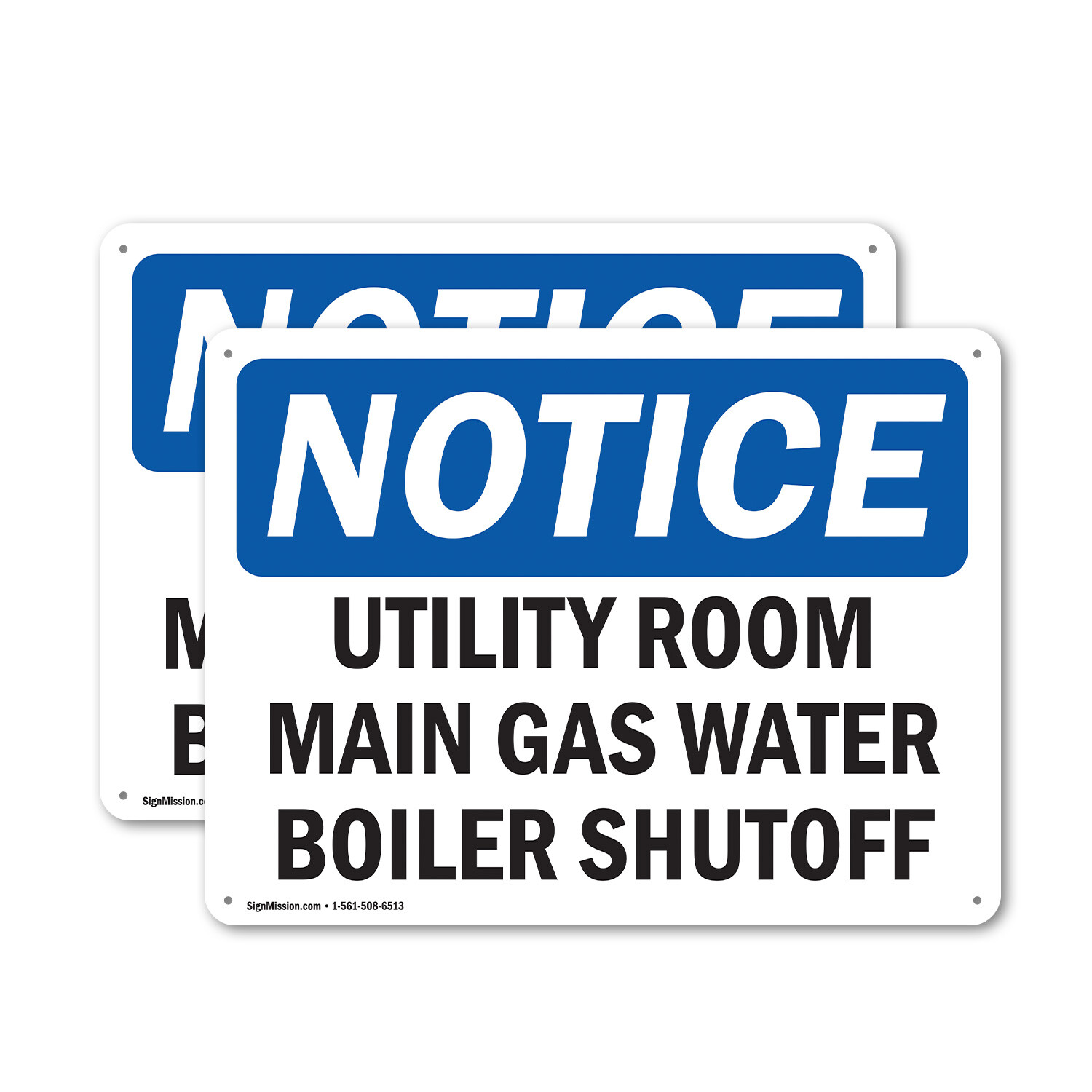 (2 Pack) Utility Room Main Gas Water Boiler Shutoff OSHA Notice Sign Decal Metal