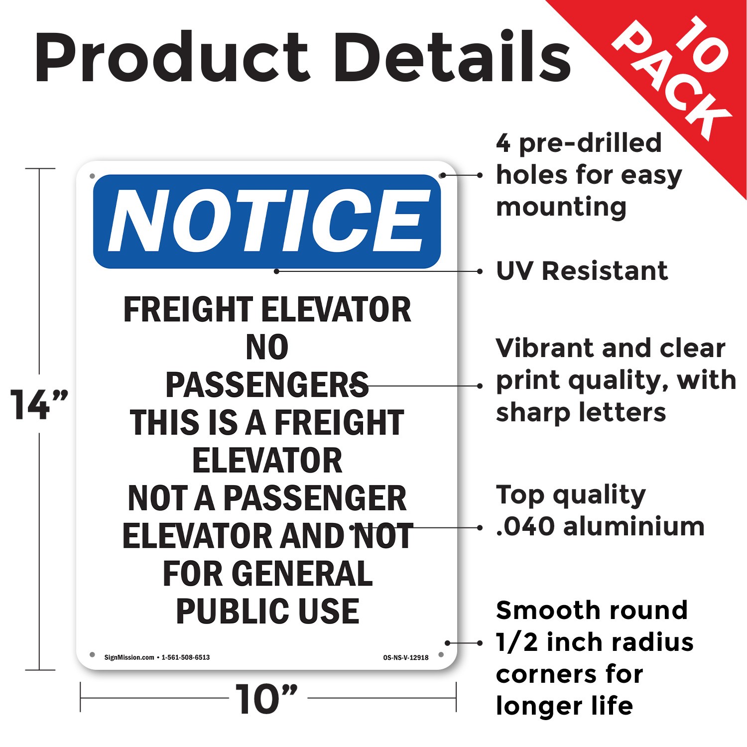 Freight Elevator No Passengers OSHA Notice Sign Metal,, Decal 5 or 10 Pack