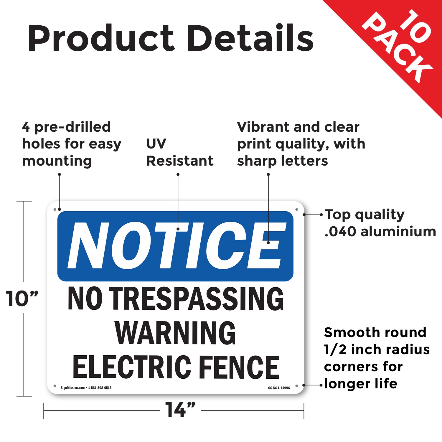No Trespassing Warning Electric Fence OSHA Notice Sign Or Decal – 5 or 10 Pack