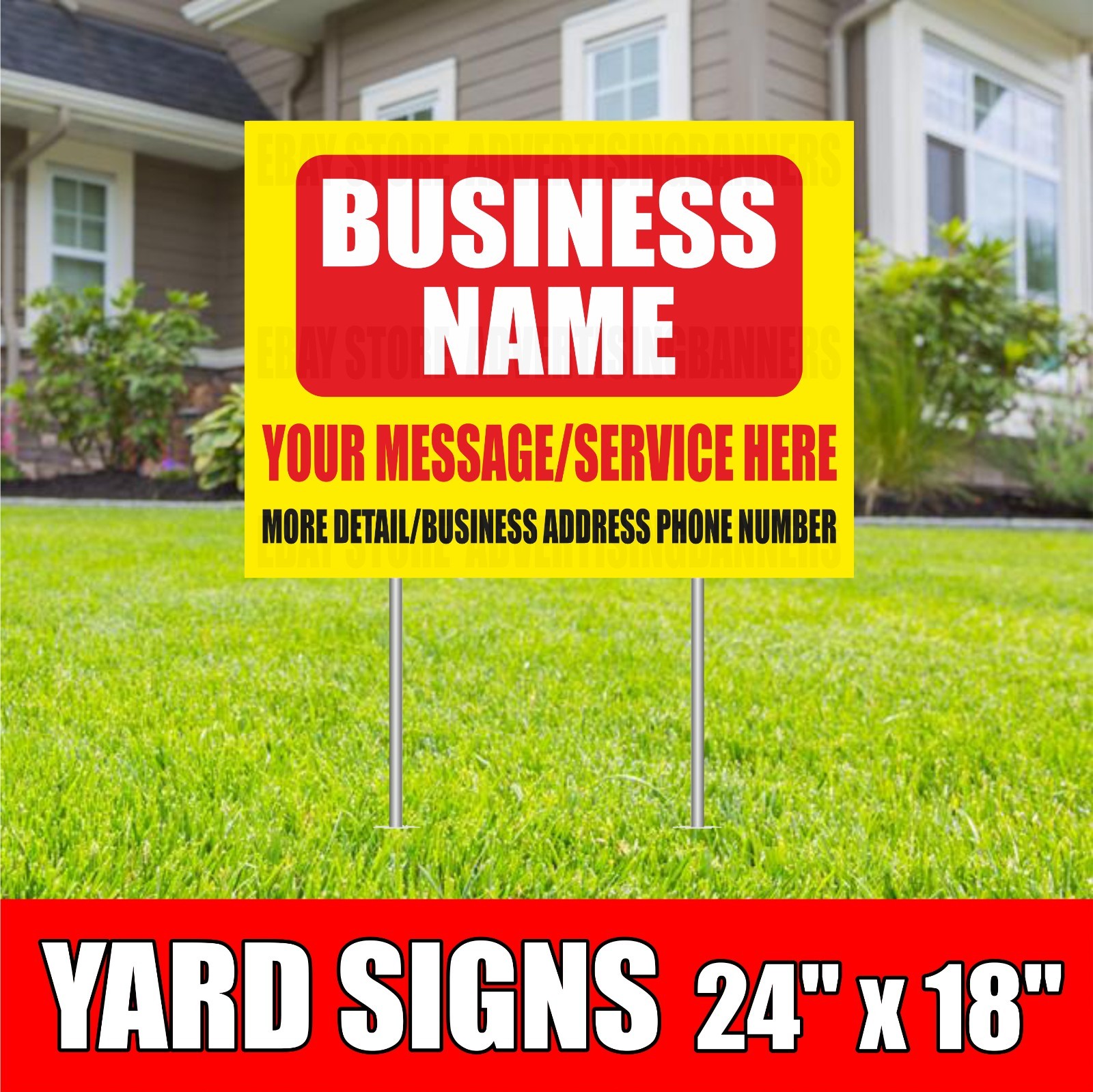 BUSINESS NAME Yard Sign with H-Stakes MESSAGE SERVICE HERE Custom Phone Number
