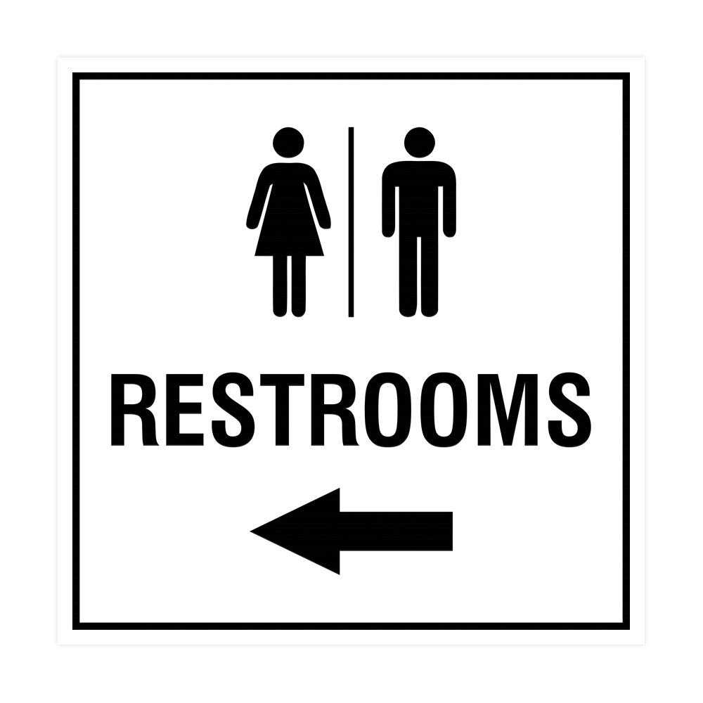 1 PC Square Restrooms Left Arrow Sign Adhesive Tape White Large Wall Door Fix