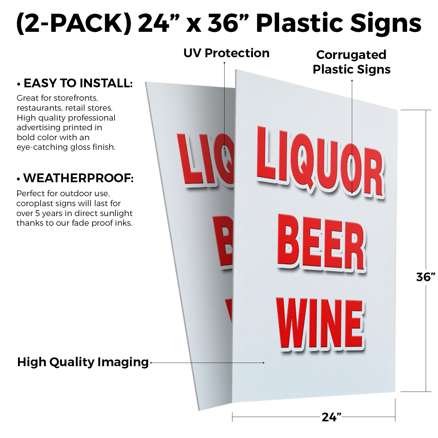 Liquor Beer Wine 24″ x 36″ 2 Pack Of Store Sign Plastic Or Decal