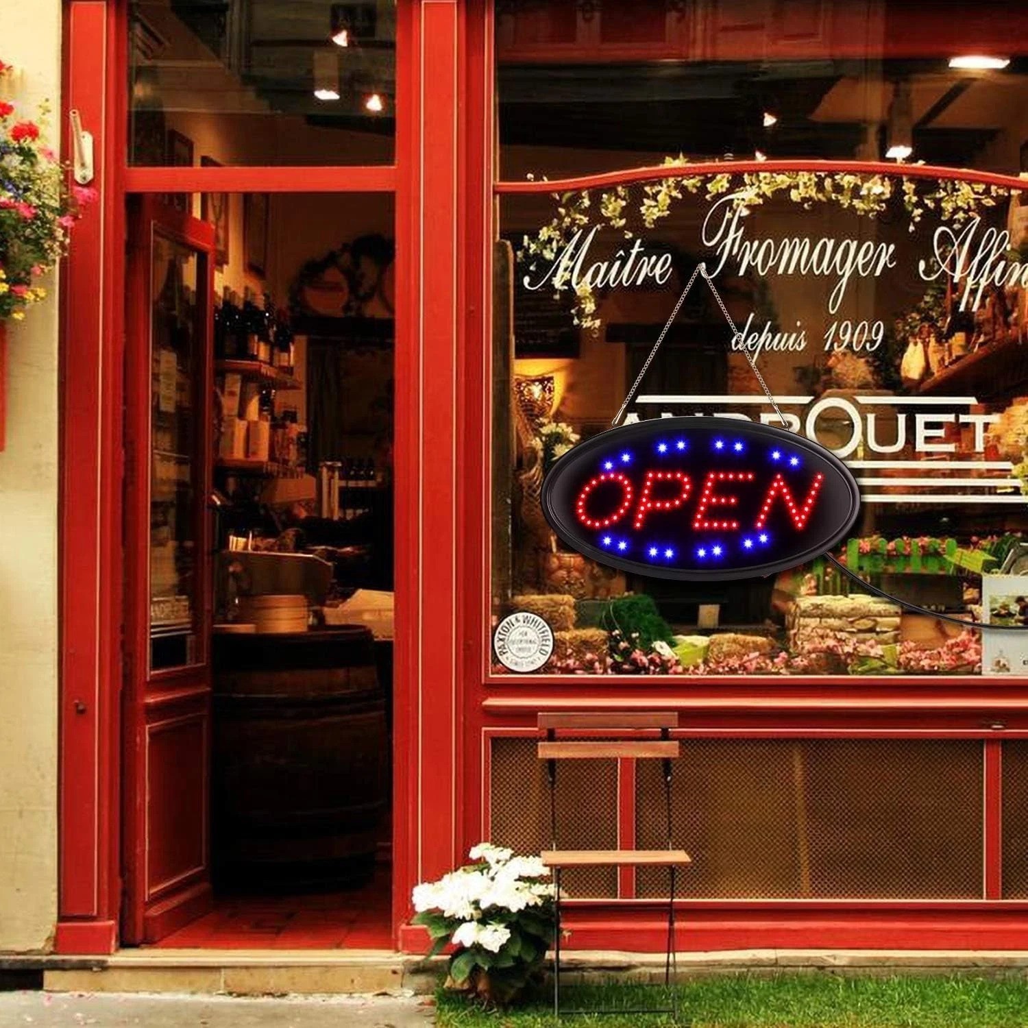 Attractive LED Open Sign with Flashing & Steady Modes – 19×10 for Store or Cafe
