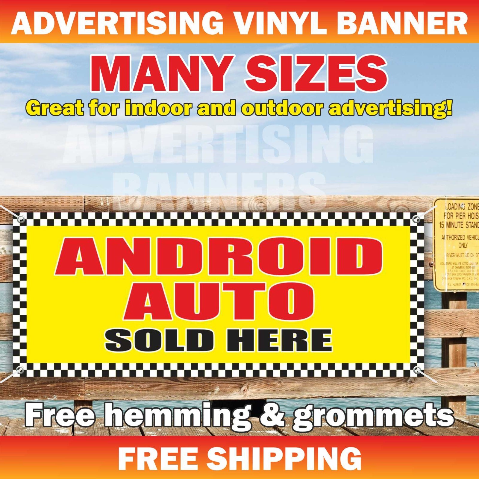 ANDROID AUTO SOLD HERE Advertising Banner Vinyl Mesh Sign Service Repair Garage