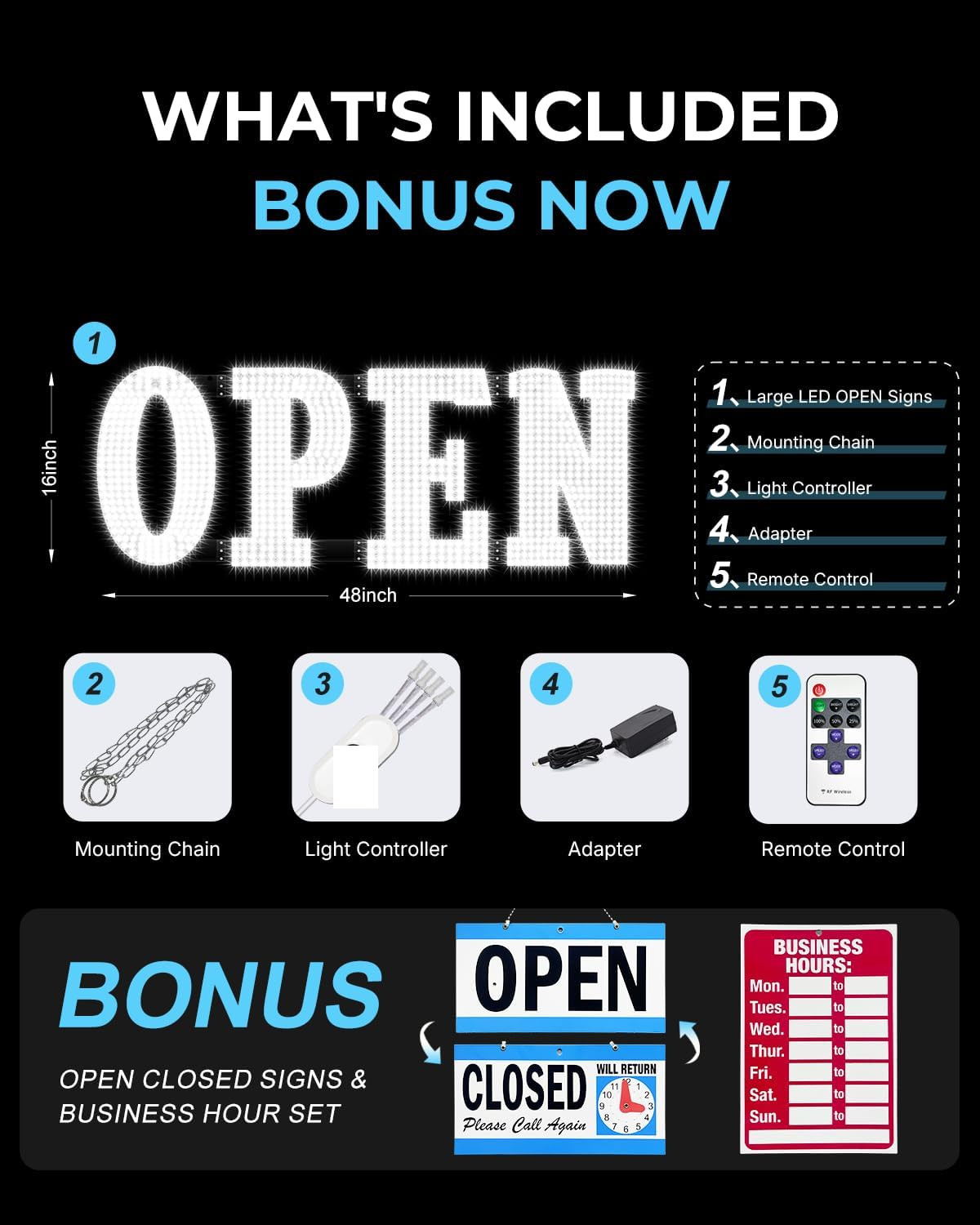 48″X17″ Extra Jumbo LED Open Sign BT and Remote Control Open Sign Super Bright D