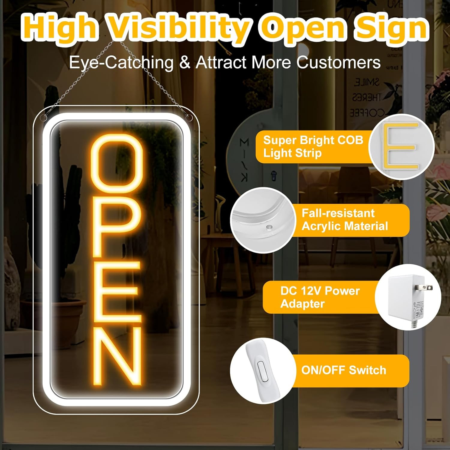 16″X 9″ Super Bright Open Sign,12V LED Neon Open Signs for Business for Window,