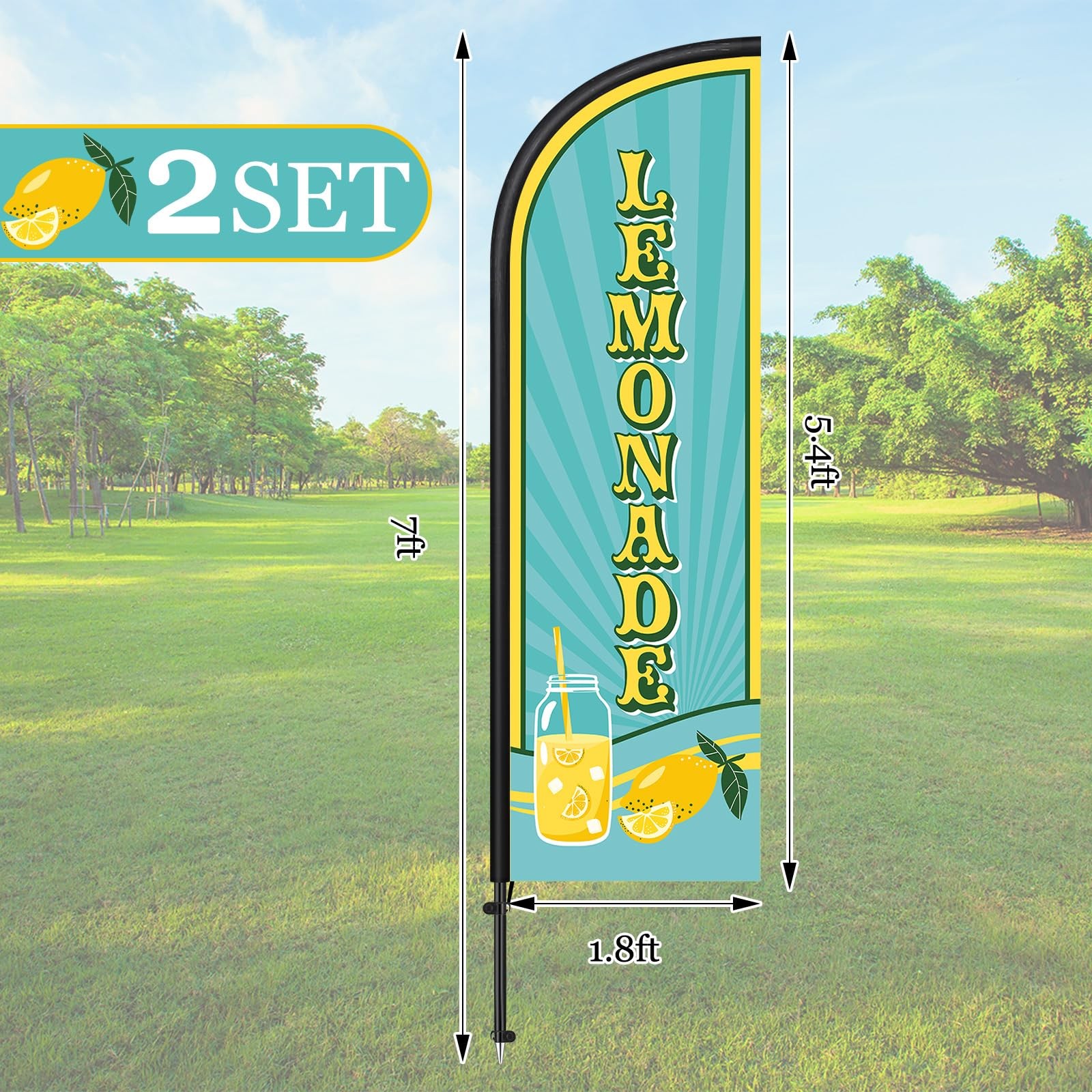 Remagr 2 Pack Lemonade Feather Flag 7 ft Advertising Swooper Flag Sign Windless