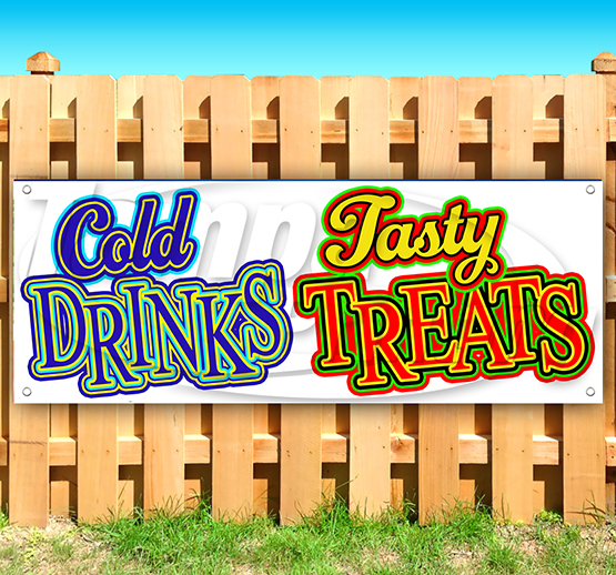 COLD DRINKS TASTY TREATS Advertising Vinyl Banner Flag Sign FAIR CARNIVAL FOOD