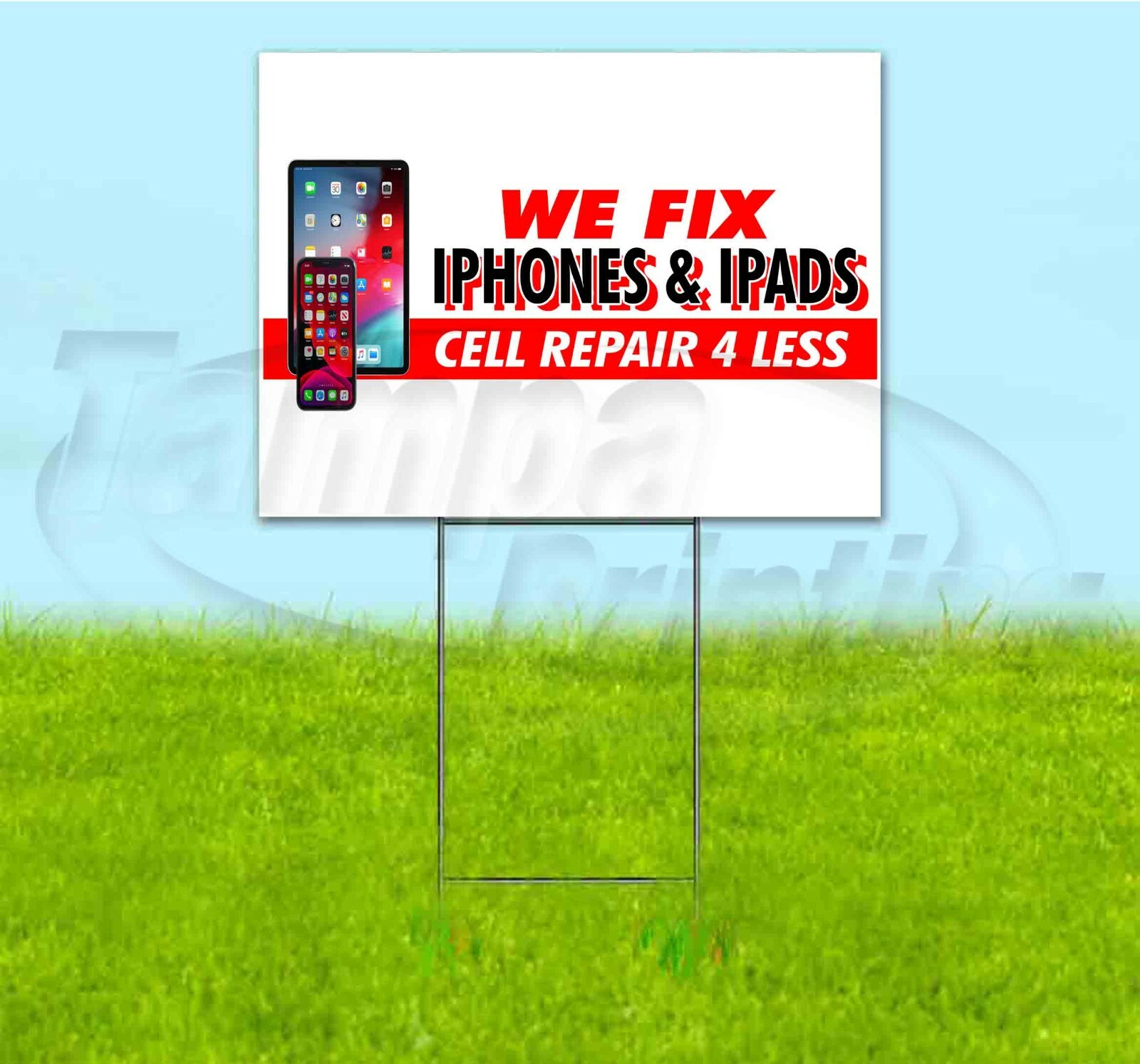 WE FIX IPHONES & IPODS 18×24 Yard Sign WITH STAKE Corrugated Bandit USA SERVICE