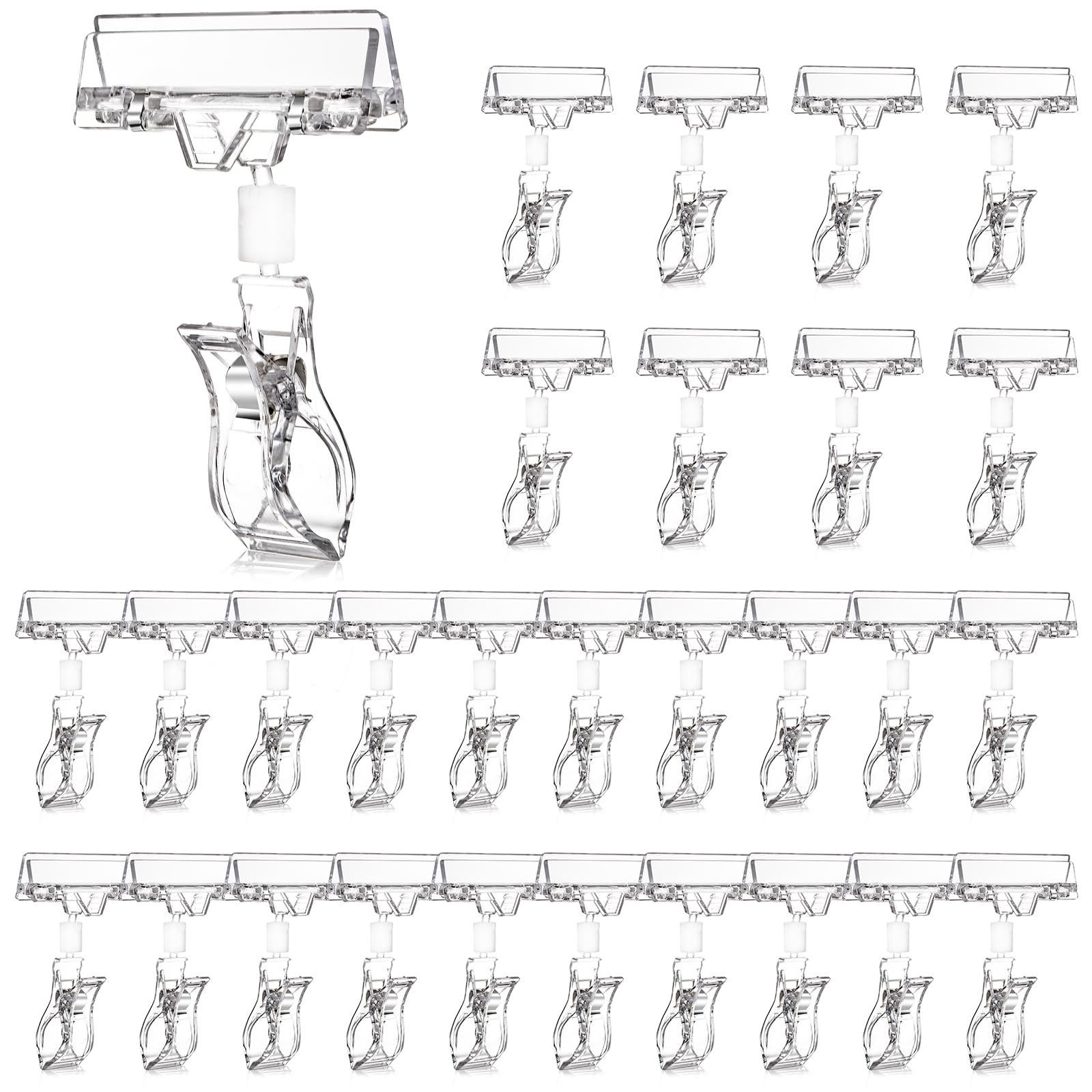 ZOOFOX 50 Pack Plastic Sign Holder Clip, Clear Rotatable Pop Transparent