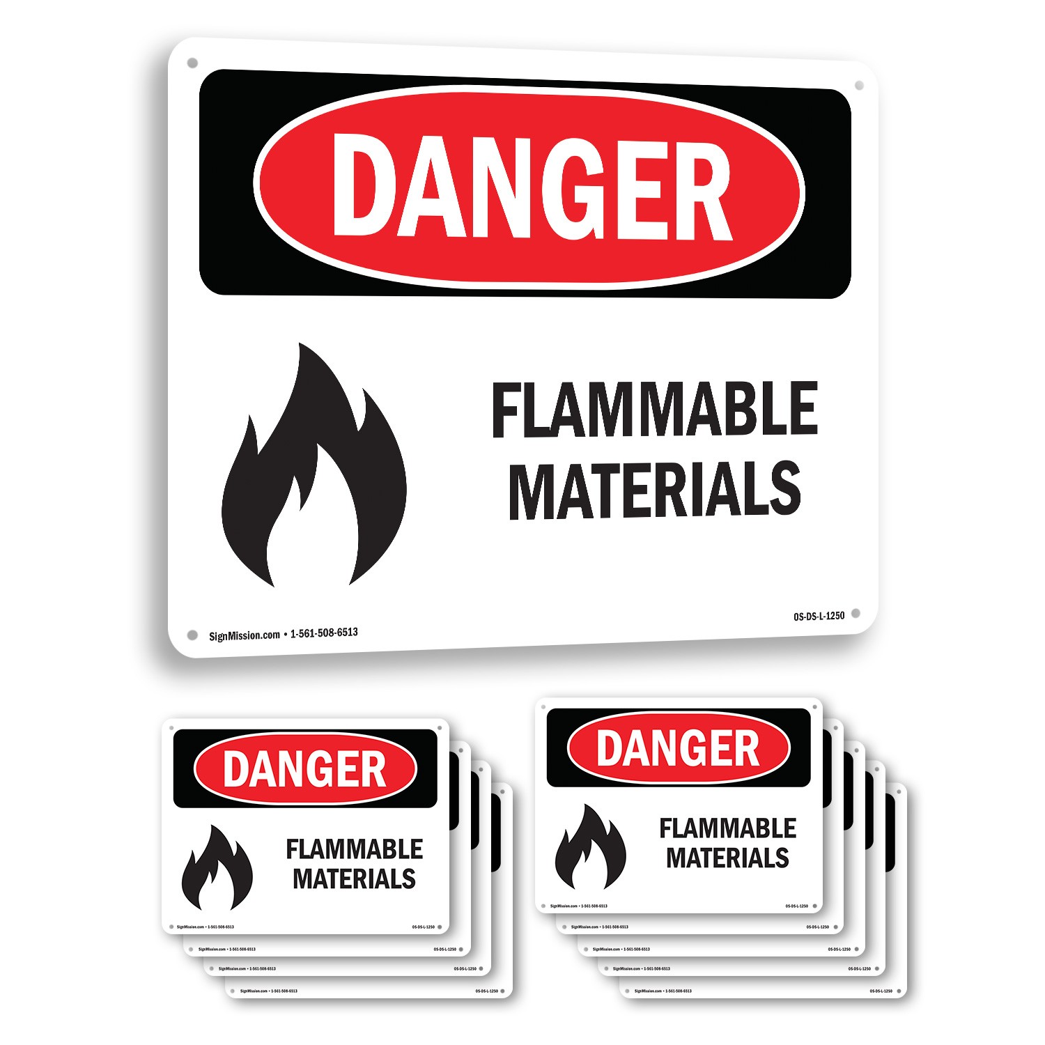 Flammable Materials OSHA Danger Sign Metal, Plastic, Or Decal – 5 or 10 Pack