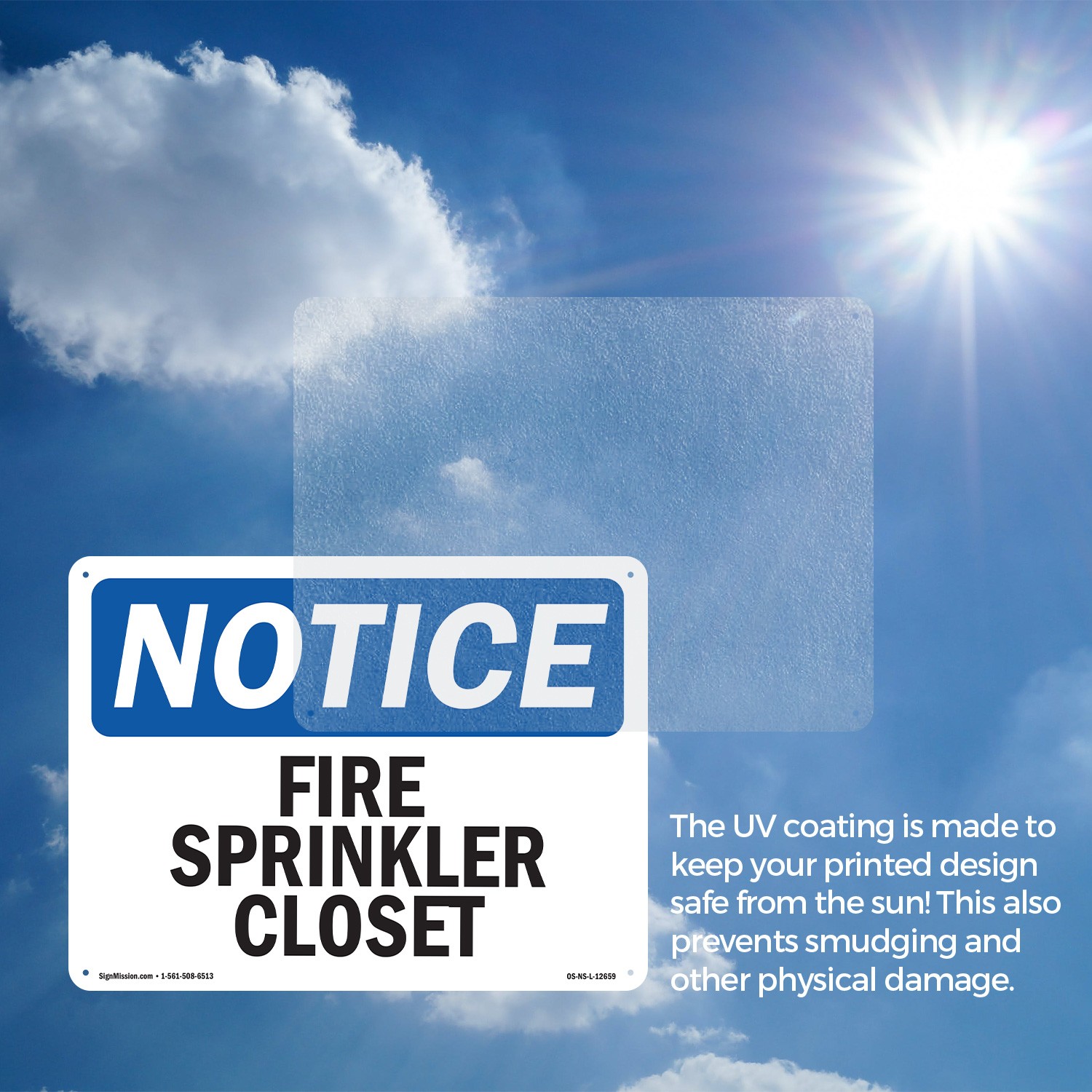 Fire Sprinkler Closet OSHA Notice Sign Metal, Plastic, Or Decal – 5 or 10 Pack