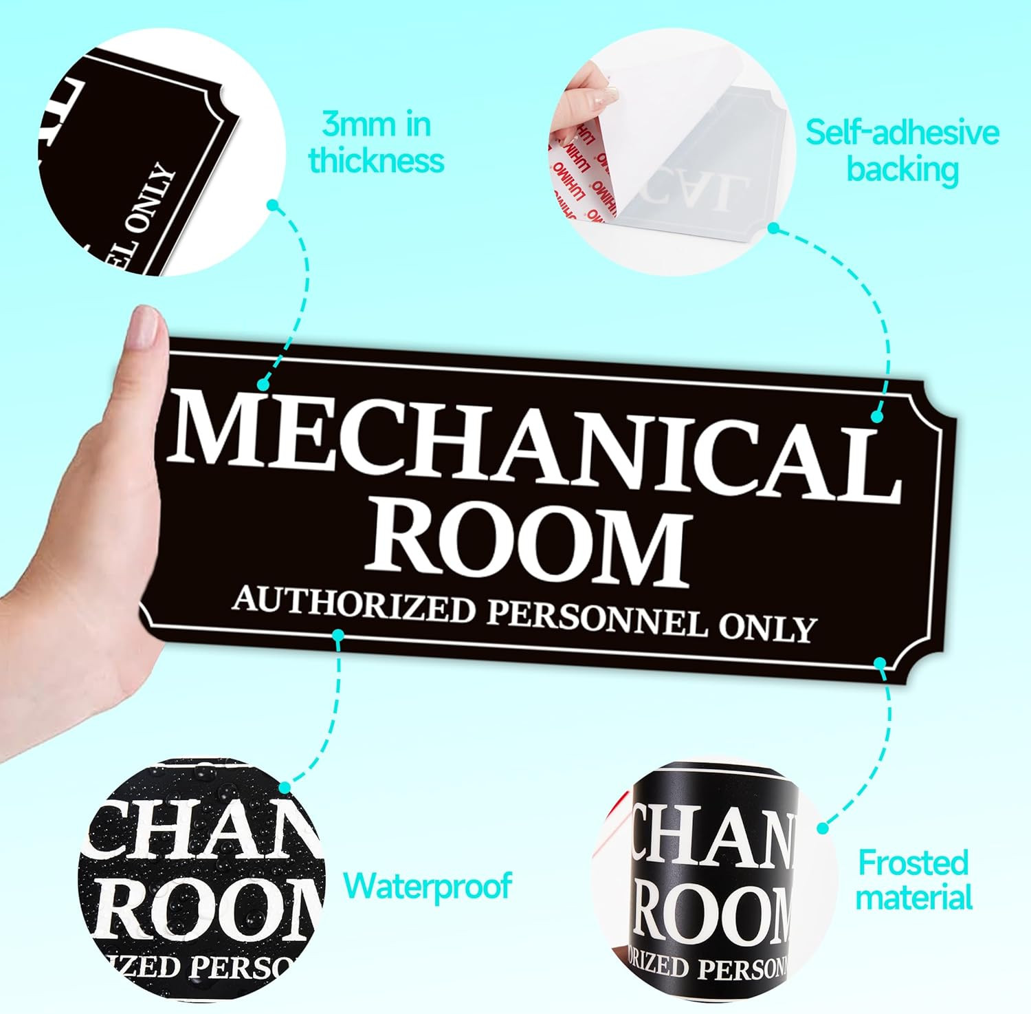 Mechanical Room Door Sign, Self-Adhesive Durable Fade Resistance Black and White