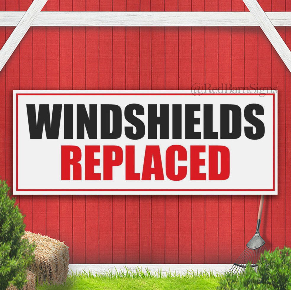 WINDSHIELDS REPLACED Advertising Banner Vinyl Mesh Sign Stone CHIP REPAIR Car