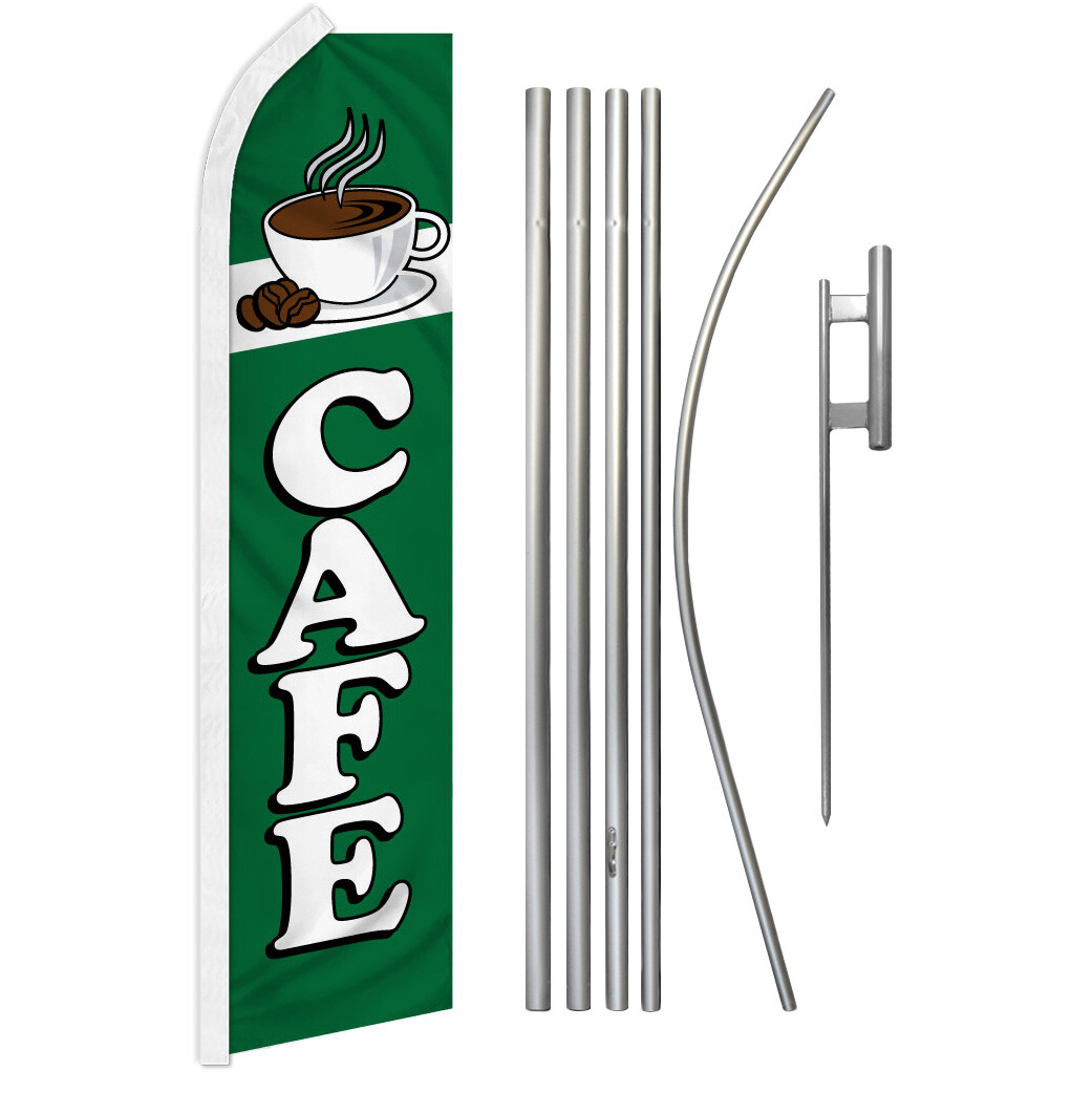 Cafe Advertising Swooper Feather Flutter Flag & Pole Kit Restaurant Food Drinks