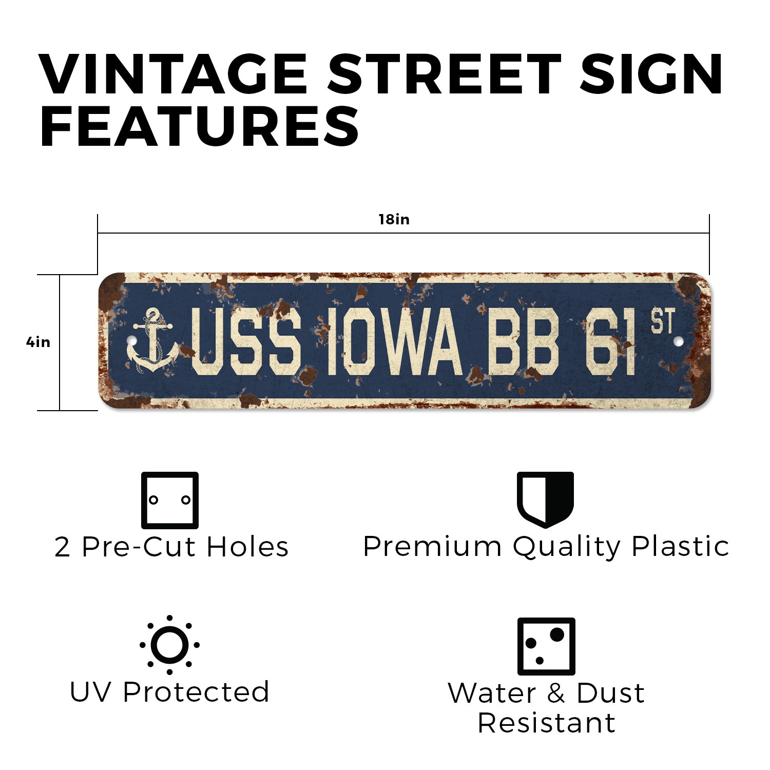 USS IOWA BB 61 Vintage Style Rustic Street Sign us navy ship veteran sailor gift
