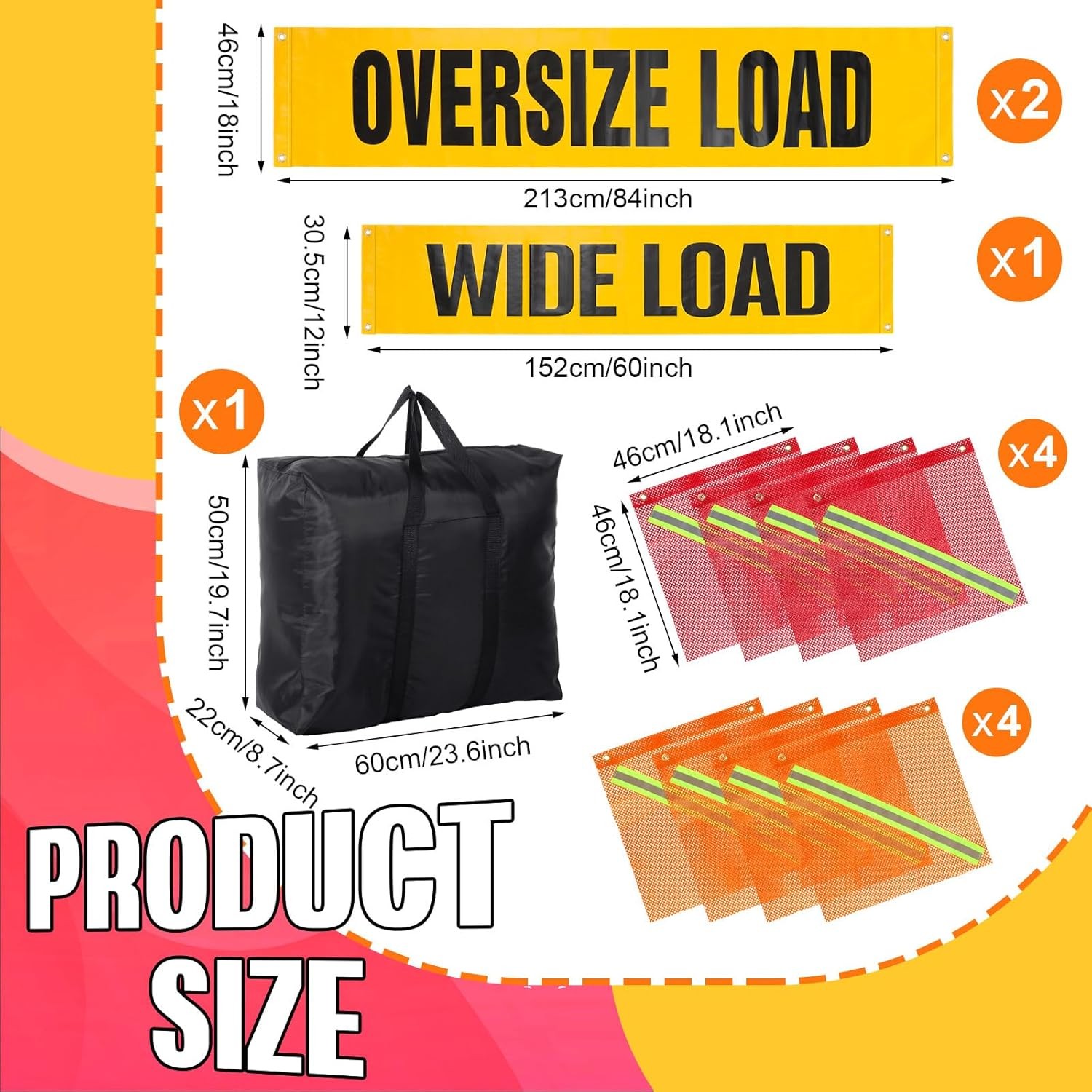 Wide Load Banner Oversized Load Sign Safety Flag Kit 12 Pcs Truck Flags