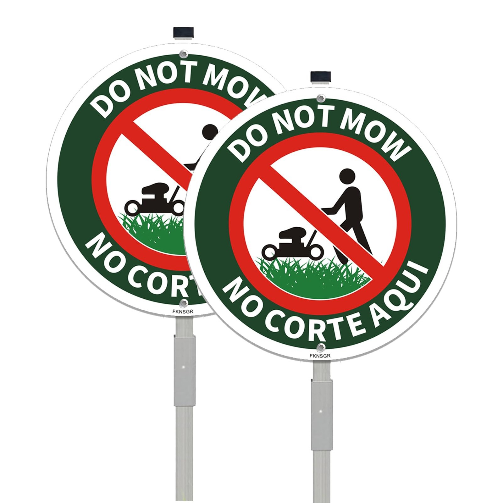 Do Not Mow Yard Sign Aluminum 2.3 Foot Stake Bilingual English Spanish 2 PCS