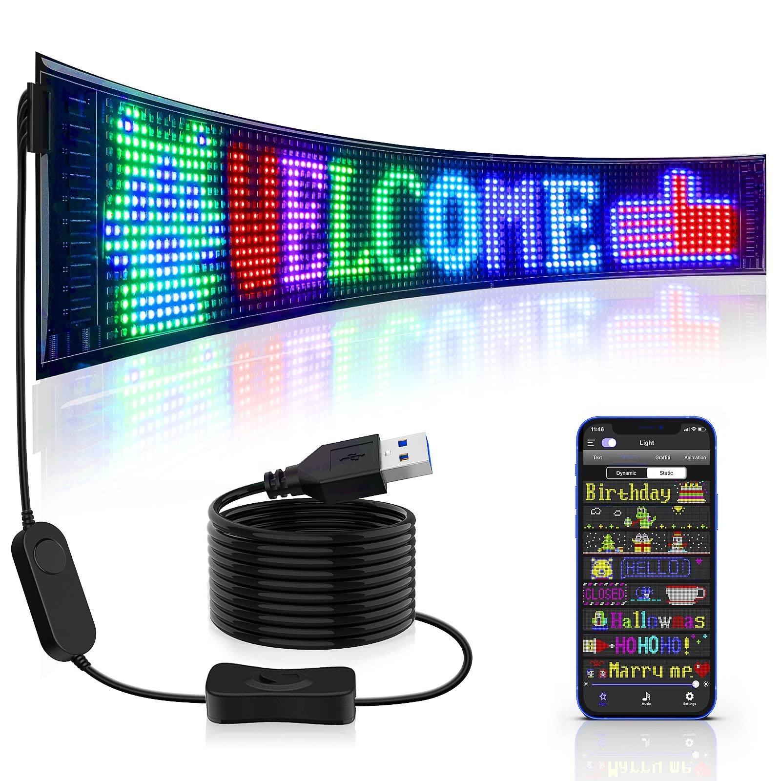 Bright LED Scrolling Sign – Customizable USB Programmable Display for Store, Car