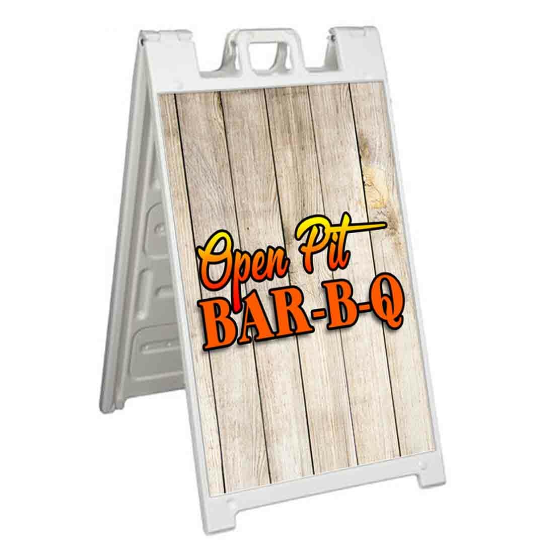 OPEN PIT BBQ Signicade 24×36 Aframe Sidewalk Sign Banner Decal BARBEQUE GRILL