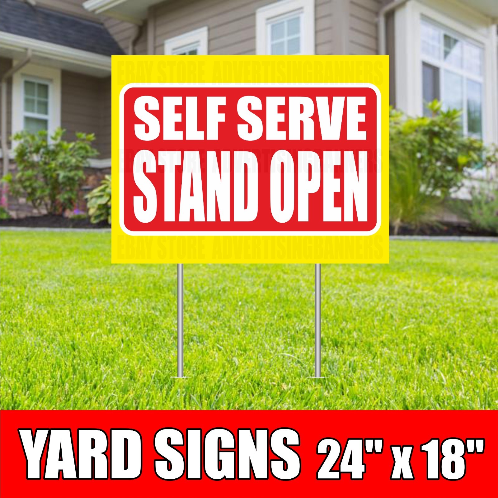 SELF SERVE STAND OPEN Yard Sign with H-Stakes VEGETABLE BASKET CHICKEN EGGS