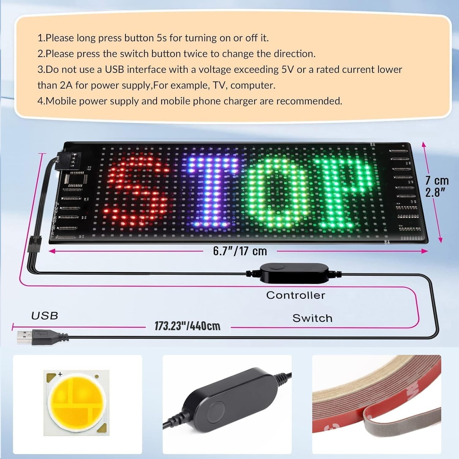 Flexible LED Matrix Sign 7″x3″ – Bluetooth Programmable Scrolling Display for Ca