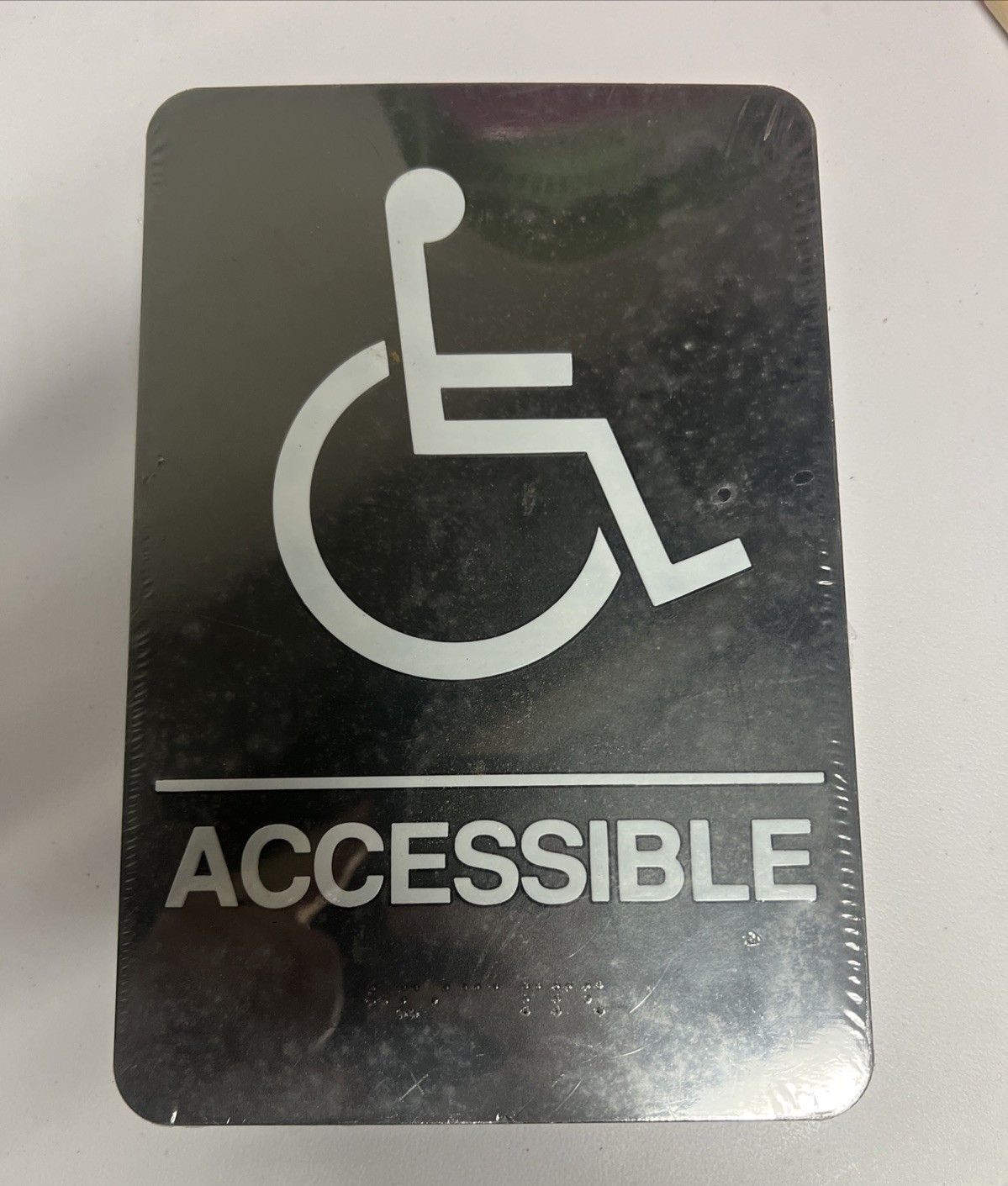 Presto ADA Braille Wheelchair Accessible Sign 6″x9″ Black Wall Sign – 6 Pack NOS