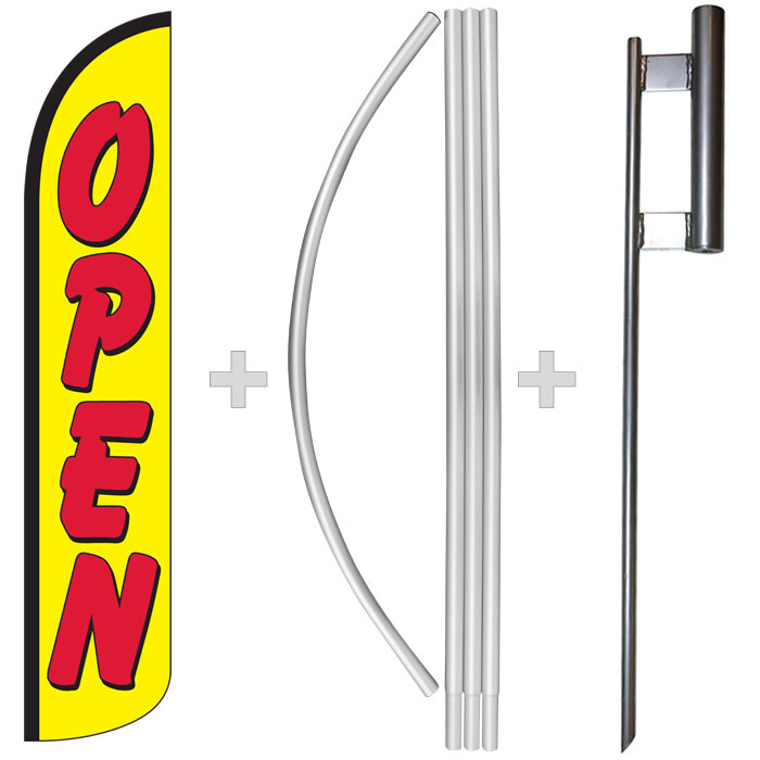 Open Yellow/Red 15′ Tall Windless Swooper Feather Banner Flag & Pole Kit