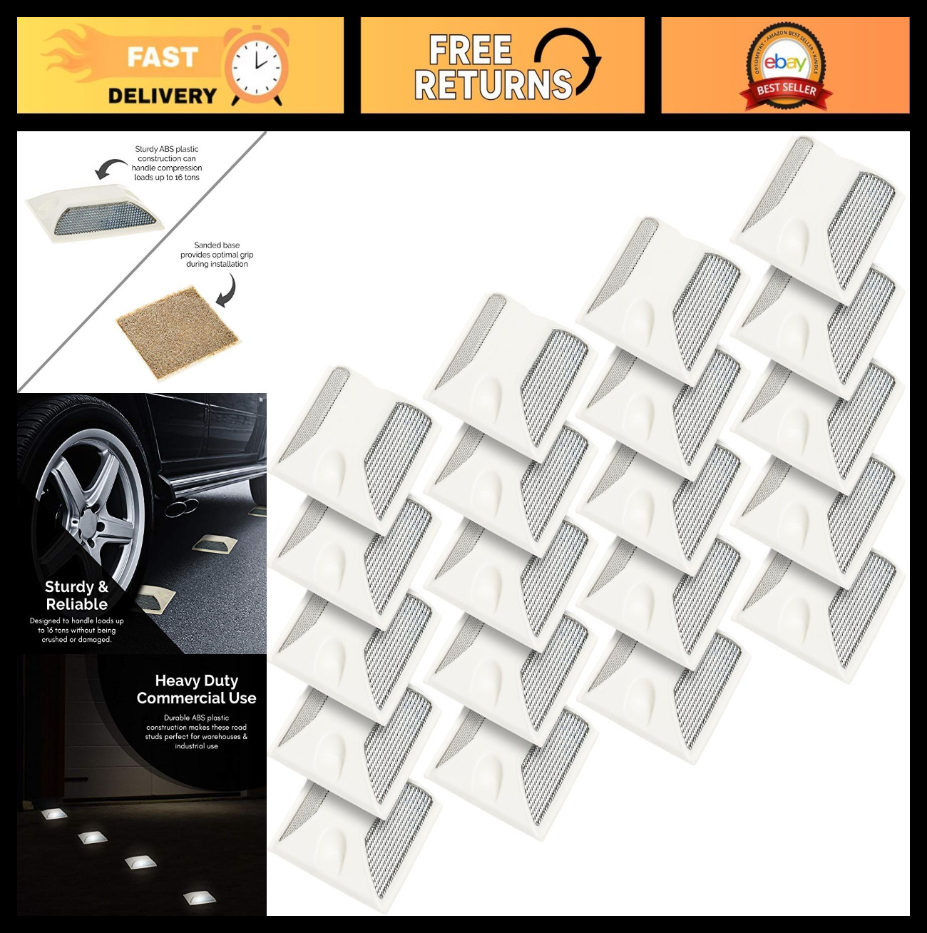 20 Pack Reflective Road Pavement & Driveway Markers – White Safety Cones