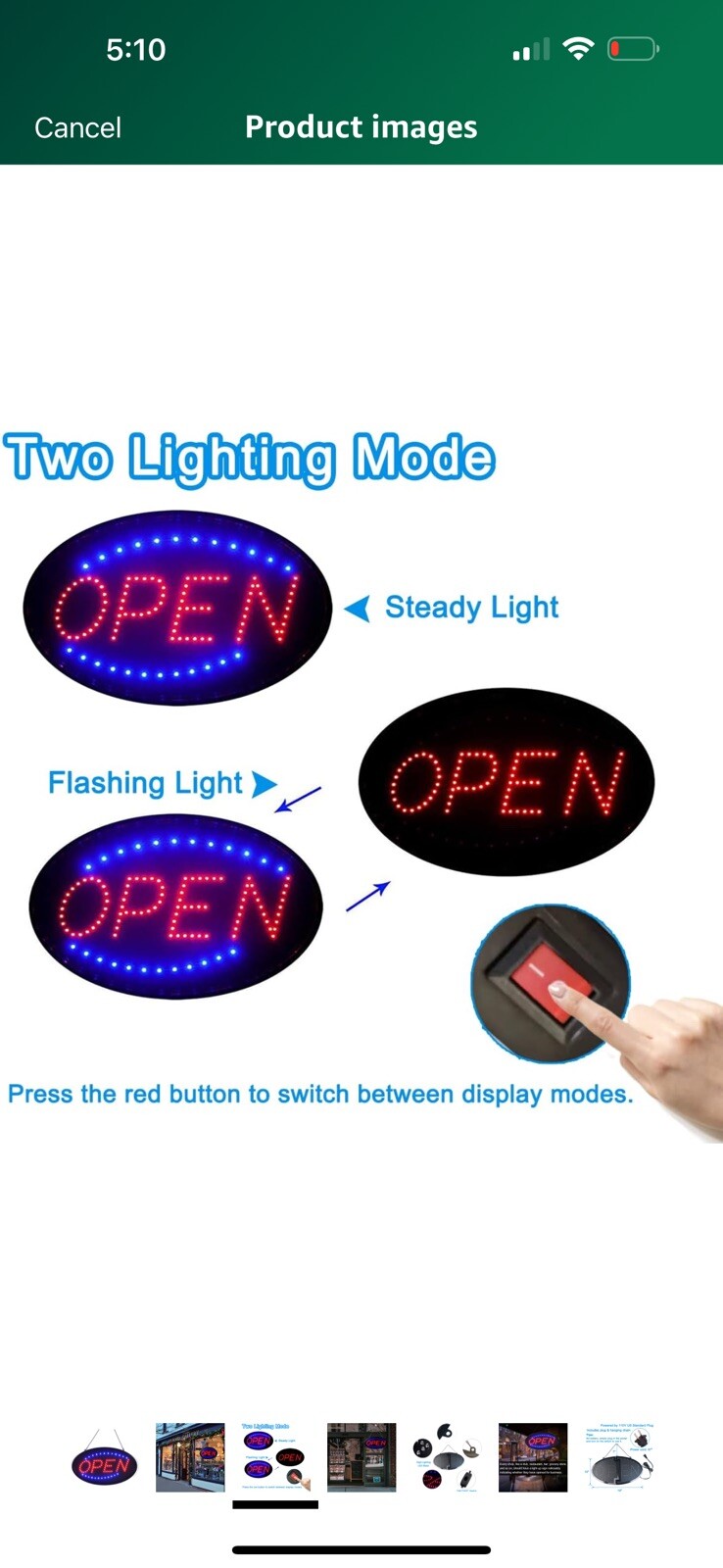 LED Open Sign Letrero Neon Comercial de 19×10 para Negocio Tienda Bar Evento