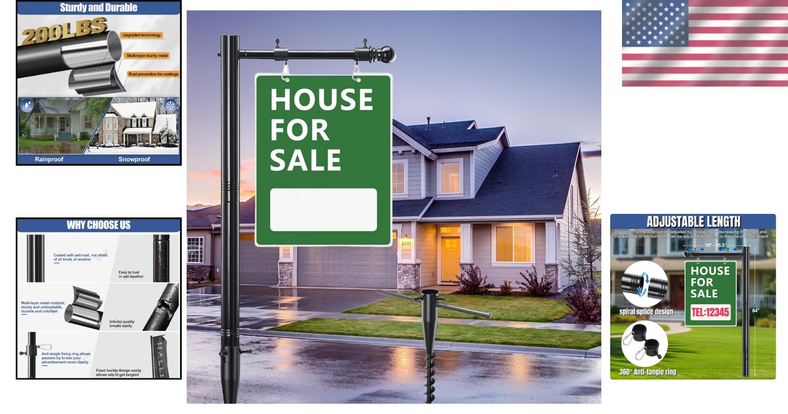 Real Estate Sign Posts 65-99 inch Adjustable Metal Yard Signs for Sale Open H…