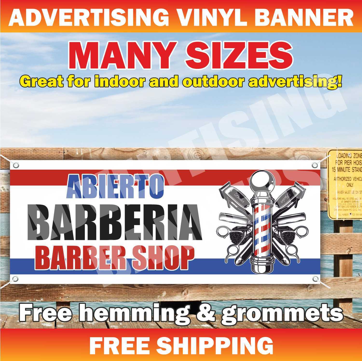 ABIERTO BARBERIA BARBER SHOP Advertising Banner Vinyl Mesh Sign Flag barber cut