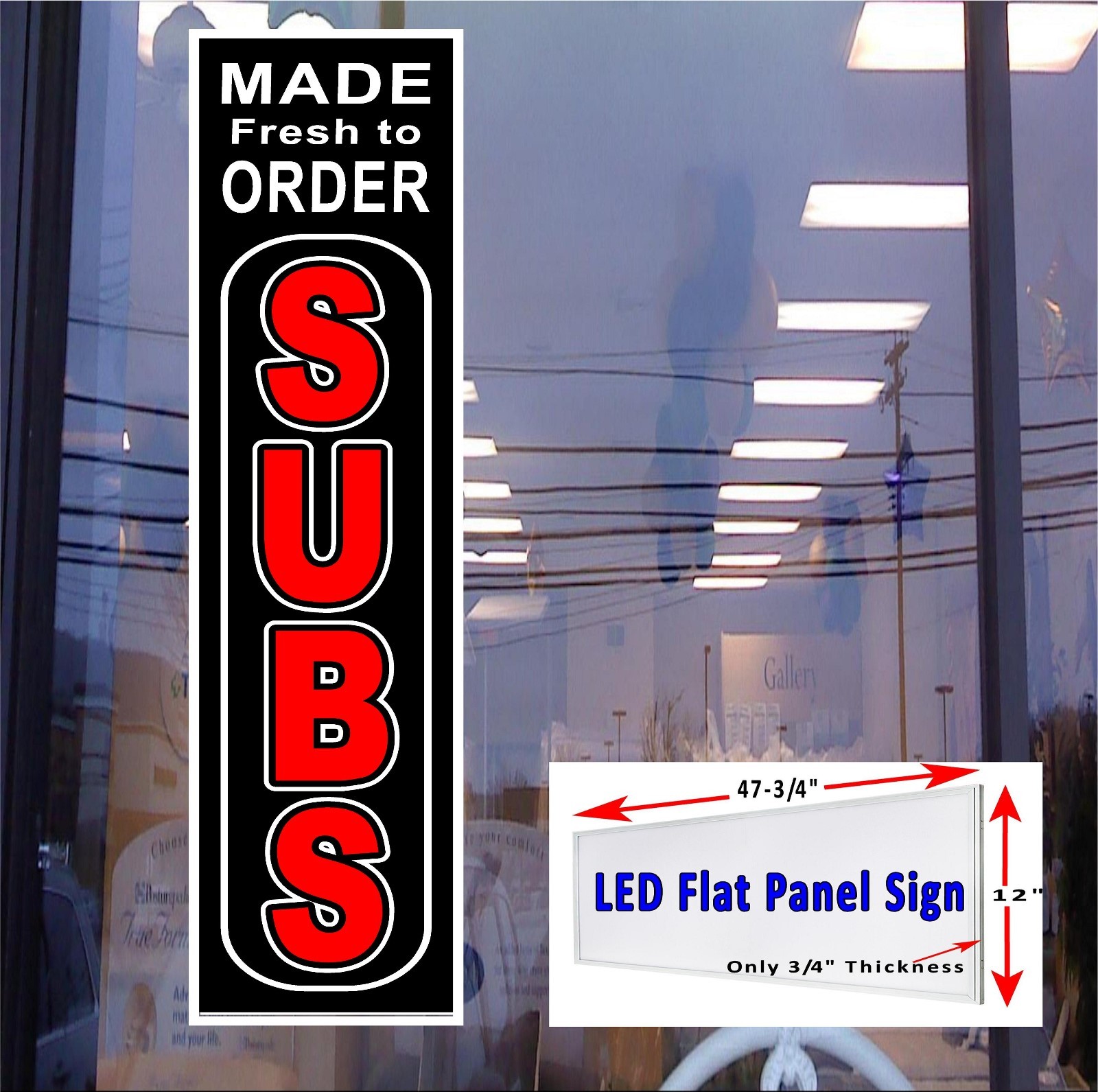 Made Fresh to Order SUBS Led Light box window sign 48″x 12″