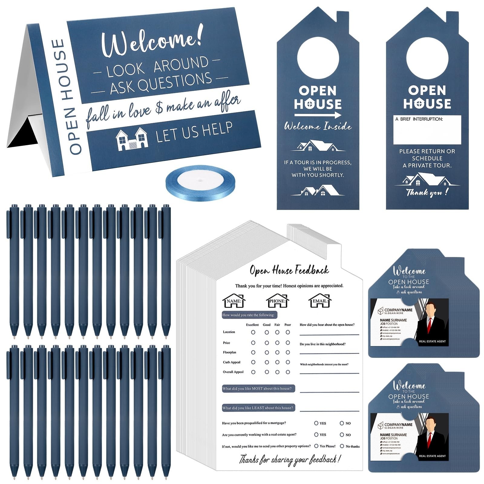224 Pcs Open House Kit – Sign, Guest Registry, Door Hangers, Name Tags & Pens