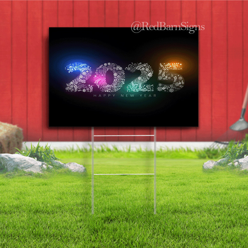 2025 happy new year black background yard sign