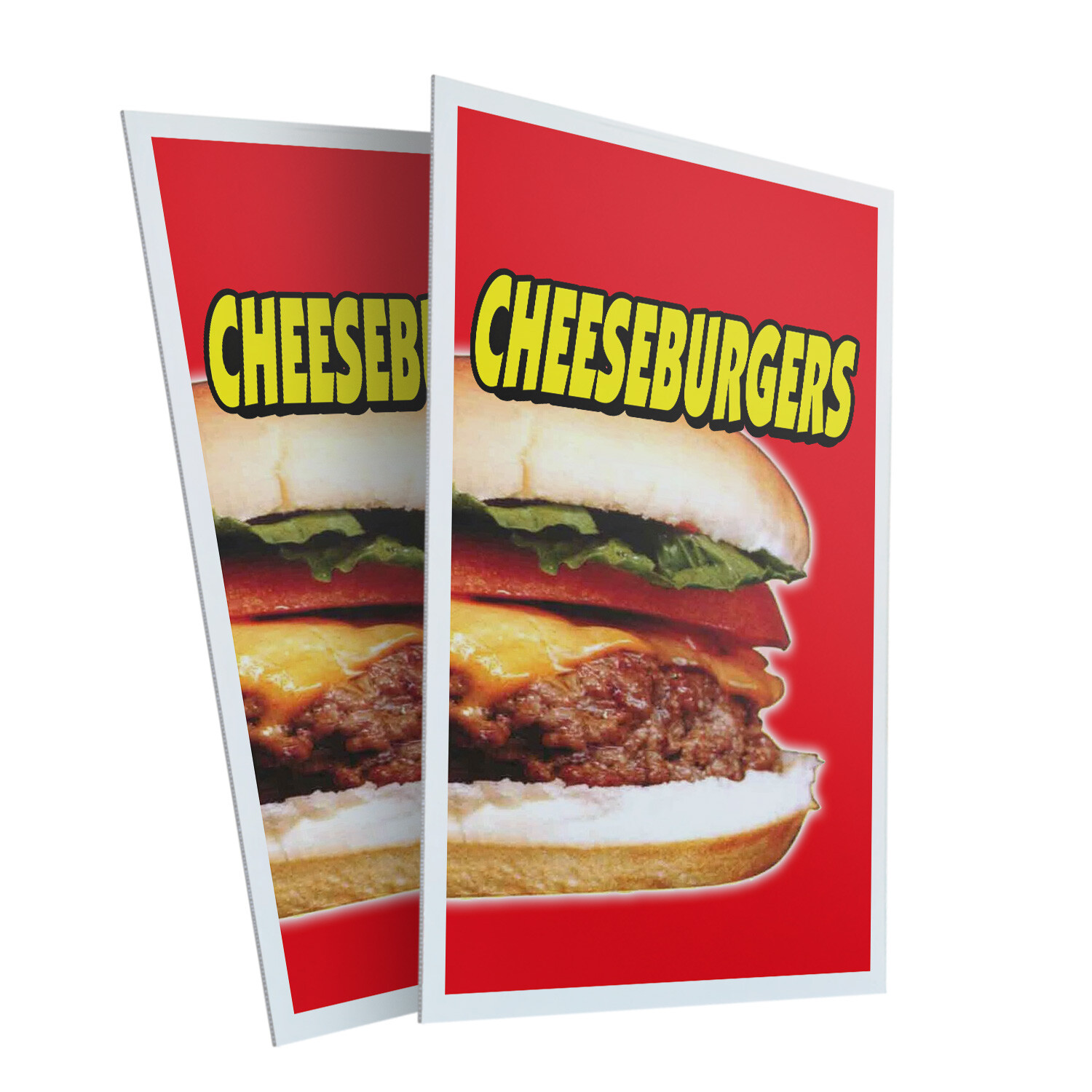 Cheeseburgers 24″ x 36″ 2 Pack Of Store Sign Plastic Or Decal