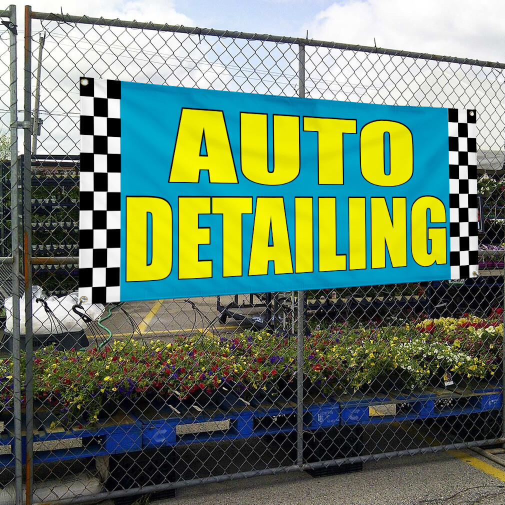 Vinyl Banner Multiple Sizes Auto Detailing Blue Car K Automotive Outdoor