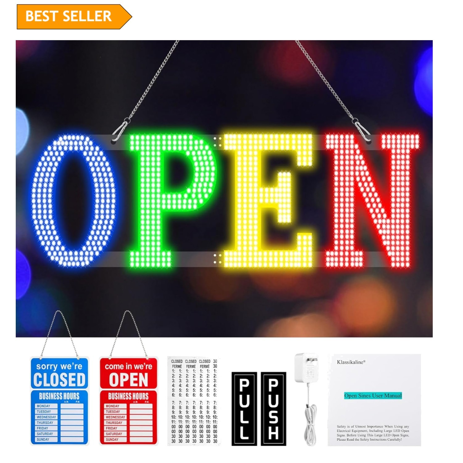 Easy-Install 40″L LED Open Sign – Vibrant Colors for Business Visibility