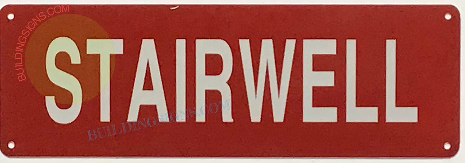 STAIRWELL Sign (Reflective, Aluminum, RED Background, 4X12 INCH)-REF24-1027