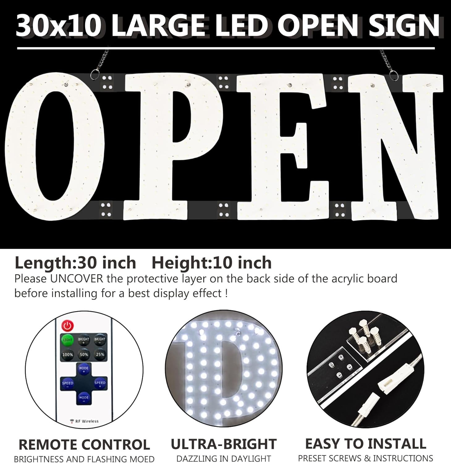 LED Open Sign for Business 30×10″ Ultra Bright Neon Window Wall Sign Retail New