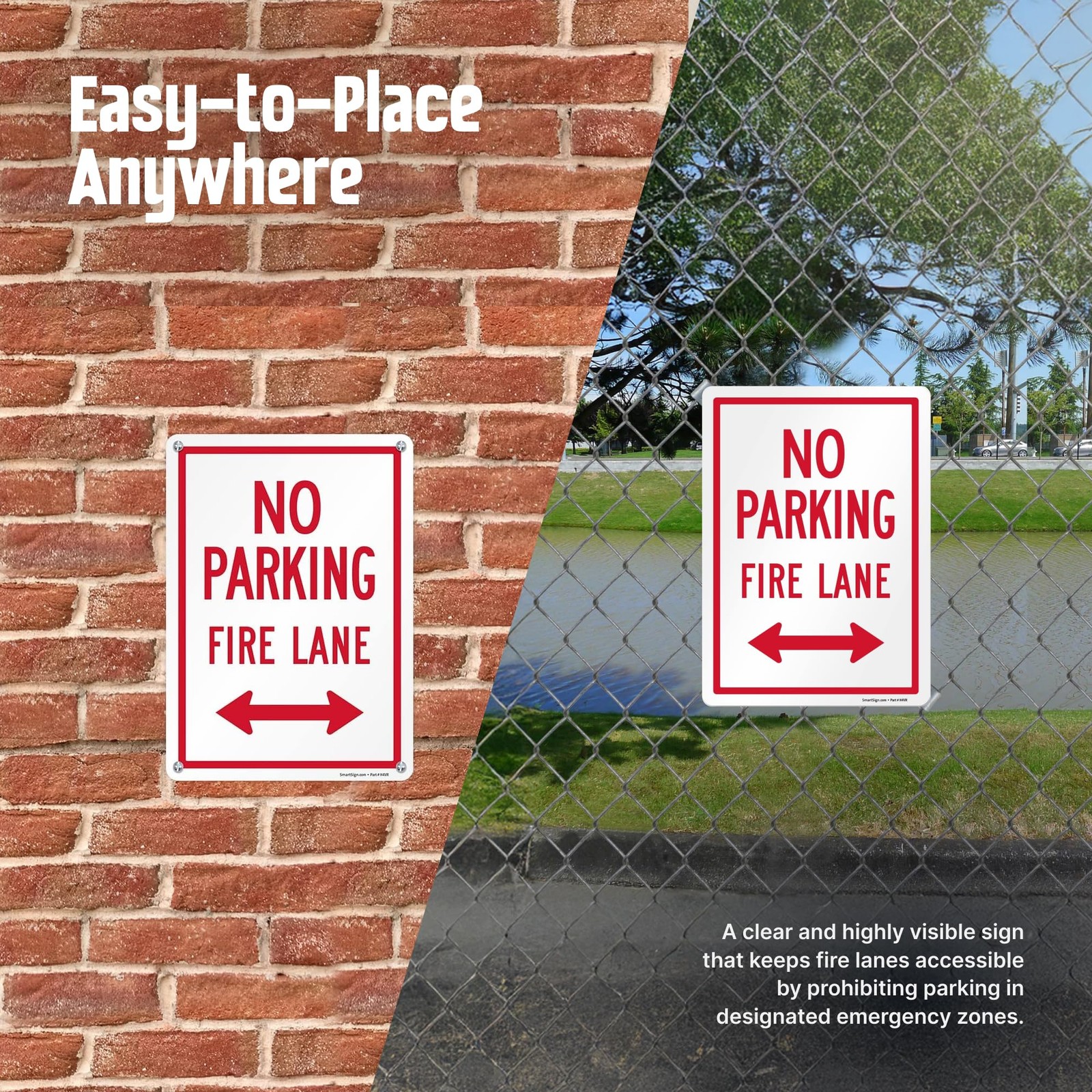 14 x 10 inch “No Parking – Fire Lane” Metal Sign with Bidirectional Arrow, 40…