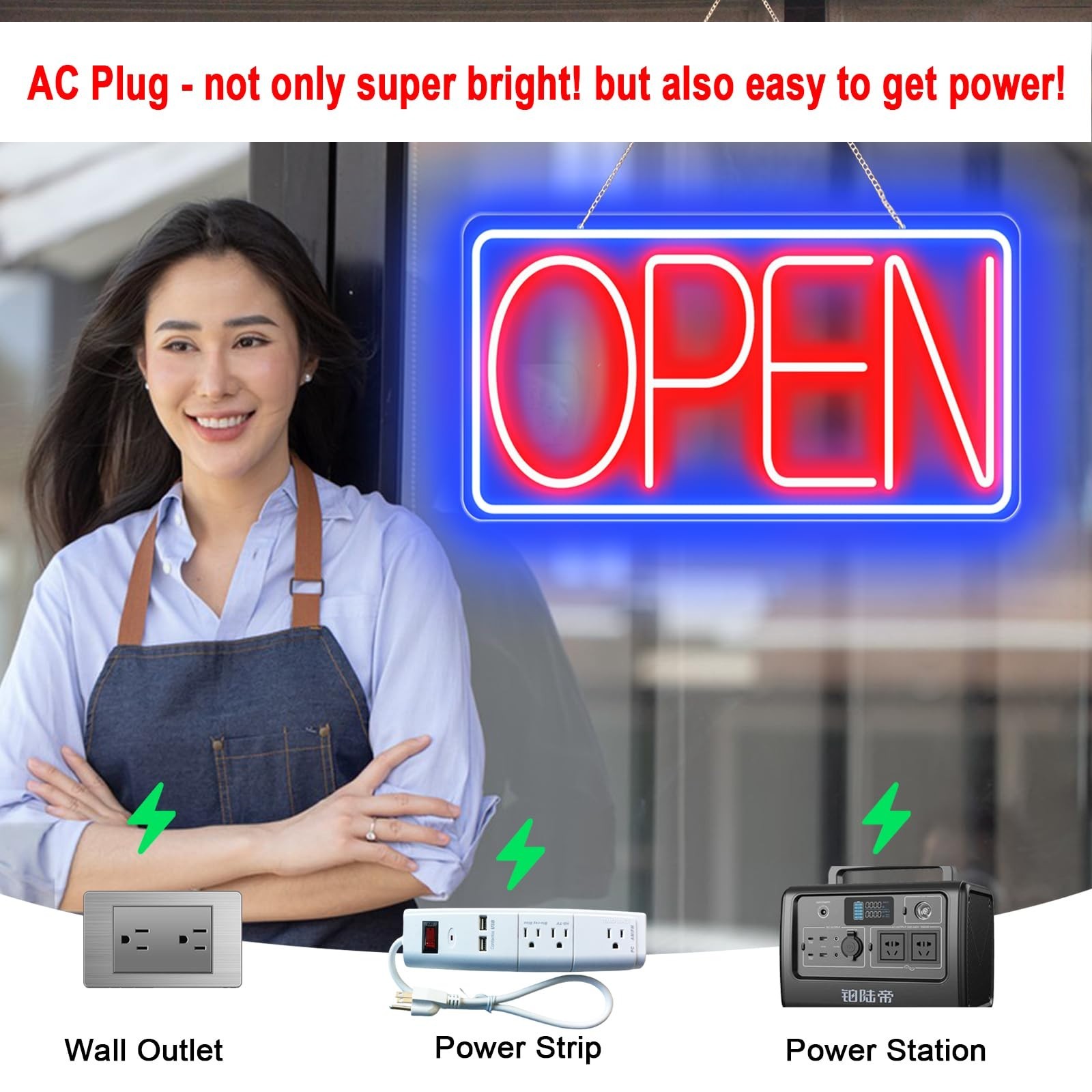 Ultra Bright 16.5″ x 9″ LED Neon Open Sign – Plug In Light for Bar, Salon, Cafe,