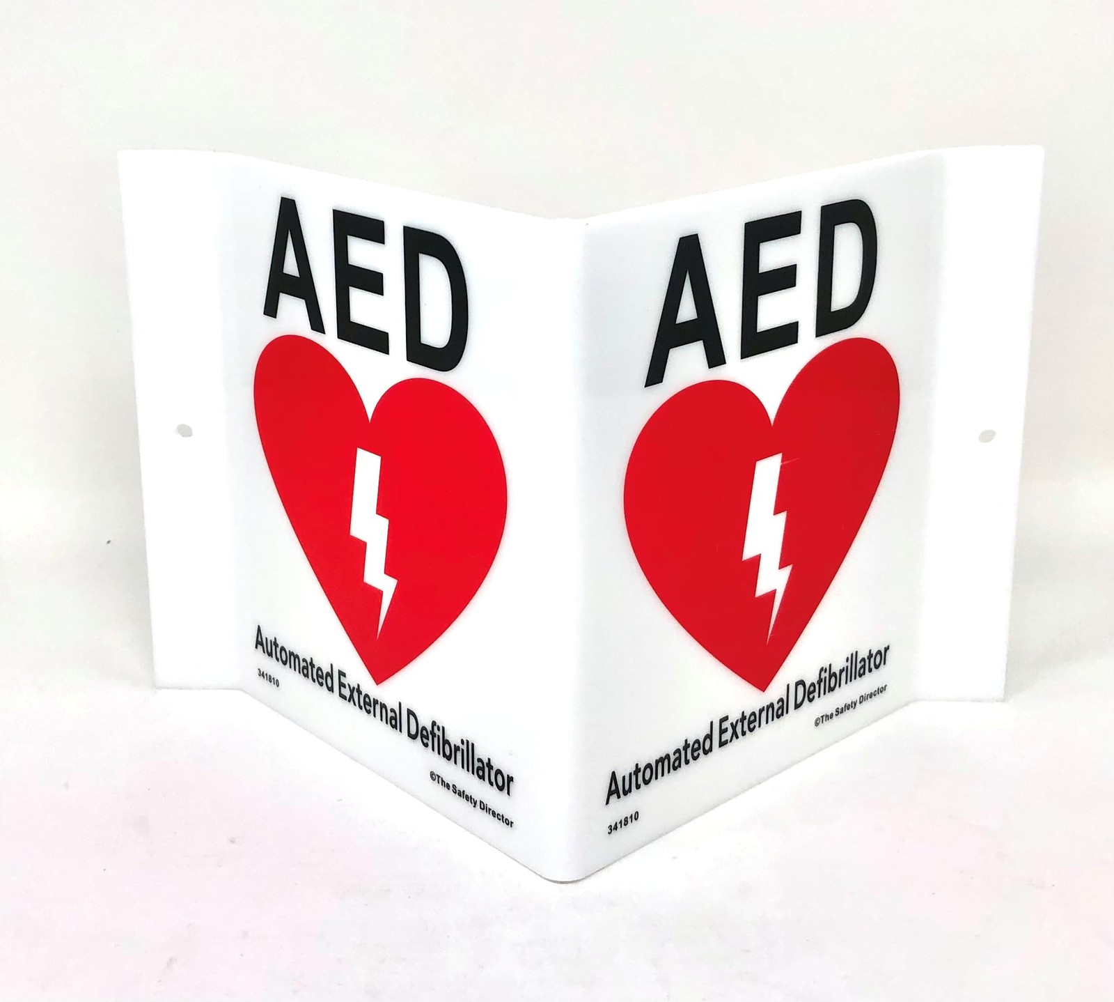 9x6x4 Inch Acrylic AED V Sign Standard Emergency Black Red On White